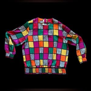90’s Colorblock Checker Blouse - Multicolor